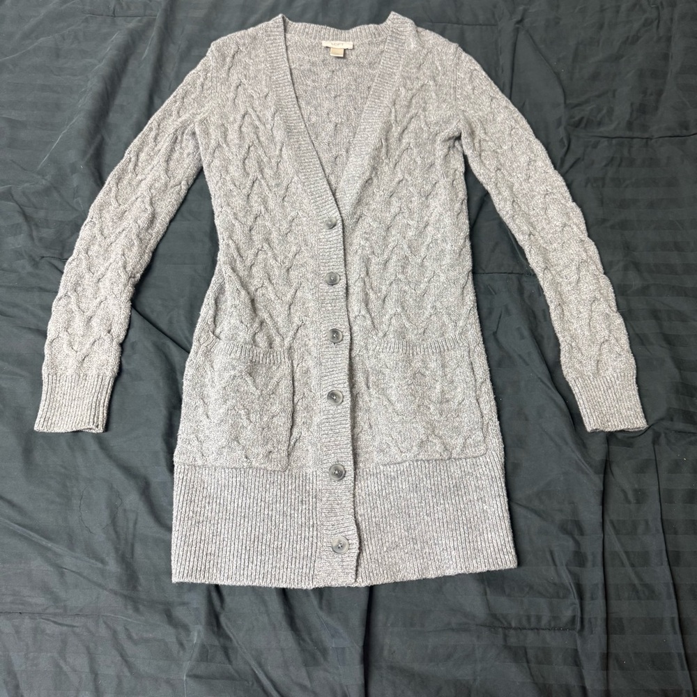 LOFT Light Gray Cable Knit Cardigan